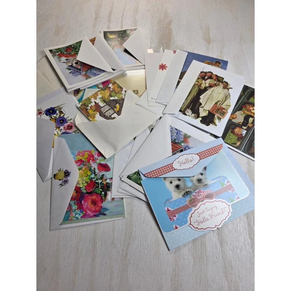 Vintage Greeting Card Lot Norman Rockwell Floral Puppy Cottagecore Boho Assorted